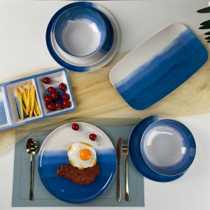 Tableware Plastic New Design Modern Melamine yangan Sky Blue White Dinnerware Ṣeto