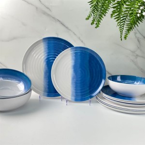 Tableware Plastic New Design Modern Melamine yangan Sky Blue White Dinnerware Ṣeto