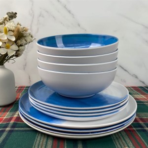 Tableware Plastic New Design Modern Melamine yangan Sky Blue White Dinnerware Ṣeto