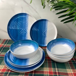 Tableware Plastic New Design Modern Melamine yangan Sky Blue White Dinnerware Ṣeto