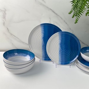 Tableware Plastic New Design Modern Melamine Elegant Sky Blue White Dinnerware Set