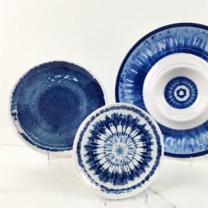 Melamine Plastic Custom Blue Ray Pattern Chip And Dip Platter Set