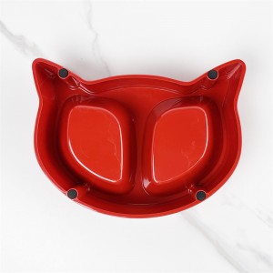 Plastic Melamine Cute Dancing Cat Design Pet Dog Bowl