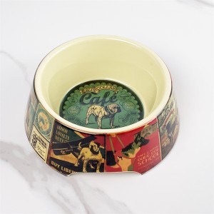 Plastic Melamine Cute Dancing Cat Design Pet Dog Bowl