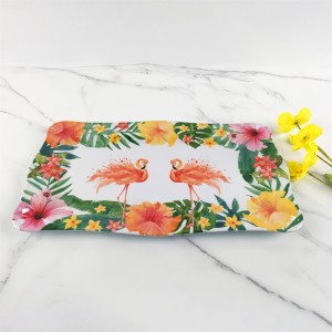 Plastic Melamine Elegant Tropical Jungle Floral Flamingo Pattern Irregular Edge Rectangular Tray Plate