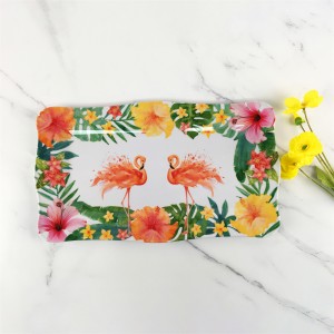 Plastic Melamine Elegant Tropical Jungle Floral Flamingo Pattern Irregular Edge Rectangular Tray Plate