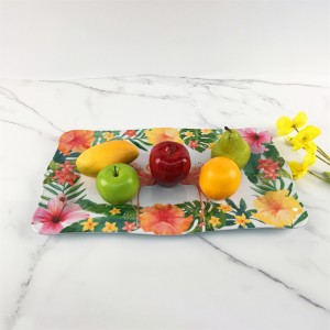 Plastic Melamine Elegant Tropical Jungle Floral Flamingo Pattern Irregular Edge Rectangular Tray Plate