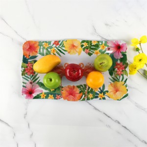 Plastic Melamine Elegant Tropical Jungle Floral Flamingo Pattern Irregular Edge Rectangular Tray Plate