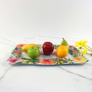 Plastic Melamine Elegant Tropical Jungle Floral Flamingo Pattern Irregular Edge Rectangular Tray Plate