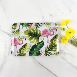 Plastic Melamine Elegant Tropical Jungle Leaf Flamingo Pattern Rectangular Tray