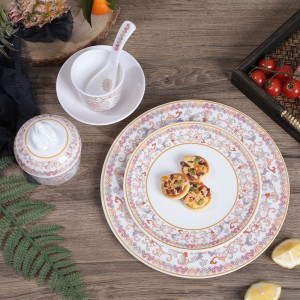 Plastic Melamine Elegant Enamel Porcelain Design Chinese Ancient Court Style Luxury Red Dinnerware Set