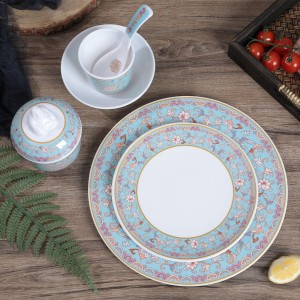 Plastic Melamine Elegant Enamel Porcelain Design Chinese Ancient Court Style Blue Luxury Dinnerware Set