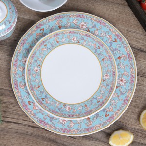 Plastic Melamine Elegant Enamel Porcelain Design Chinese Ancient Court Style Blue Luxury Dinnerware Set