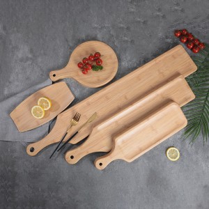 Custom Melamine Tableware Wooden Pattern Simple Pizza Western Steak Plate Chopping Board long handle tray