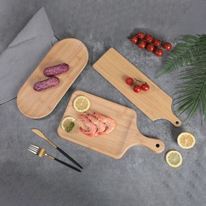 Custom Melamine Tableware Wooden Pattern Simple Cutlery Light Color Handle Tray Rounded Rectangle Plate