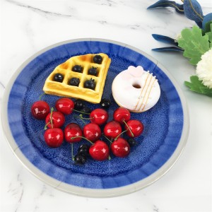 Melamine Plastic Custom Blue Ray Water Wave Ripples Pattern Round Plate