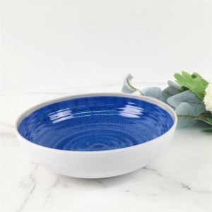 Melamine Plastic Custom Blue Kiln Change Wave Ripples Pattern Round Bowl