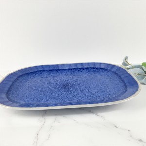 Melamine Plastic Custom Blue Kiln Change Pattern Rounded Rectangle Deep Plate