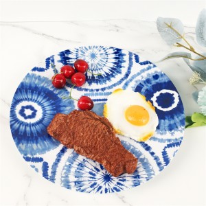 Melamine Plastic Custom Blue Pattern Round Plate